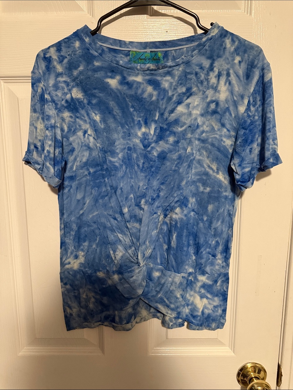 Hands to hearts Blue Tie-Dye Short Sleeve Knot Front Top